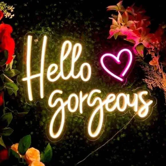Hello Gorgeous Heart Neon Pink White Party/Dorm/Wedding/Bday/Bachelorette Decor